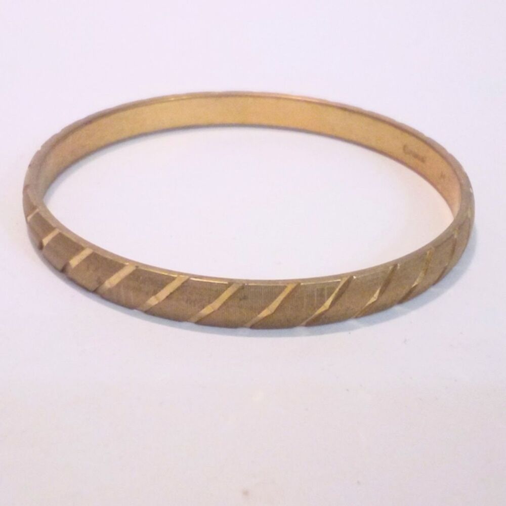 Vintage Monet Diagonal Diamond Cut Gold Tone Bangle Bracelet